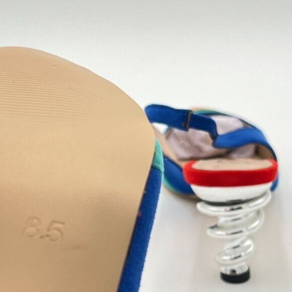 FOWT Women Rainbow Color Stripes Strange Spiral High Heel Slingback Pumps - Picture 6 of 8